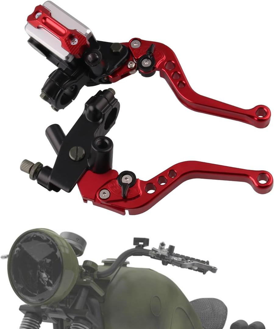 Sporacingrts 1 Pair 7/8" Handlebar Motorcycle Brake Clutch Lever with Master Cylinder Reservoir Compatible with Yamaha Kawasaki Suzuki(Universal) (Red)