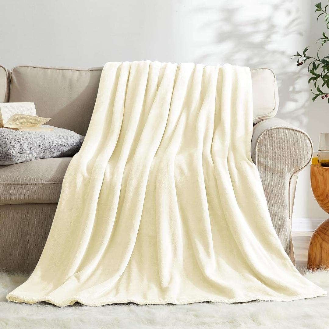 KMUSET Cream Fleece Blanket for Couch - Lightweight Super Soft Cozy Luxury Bed Blanket Microfiber 50 x 60 inches