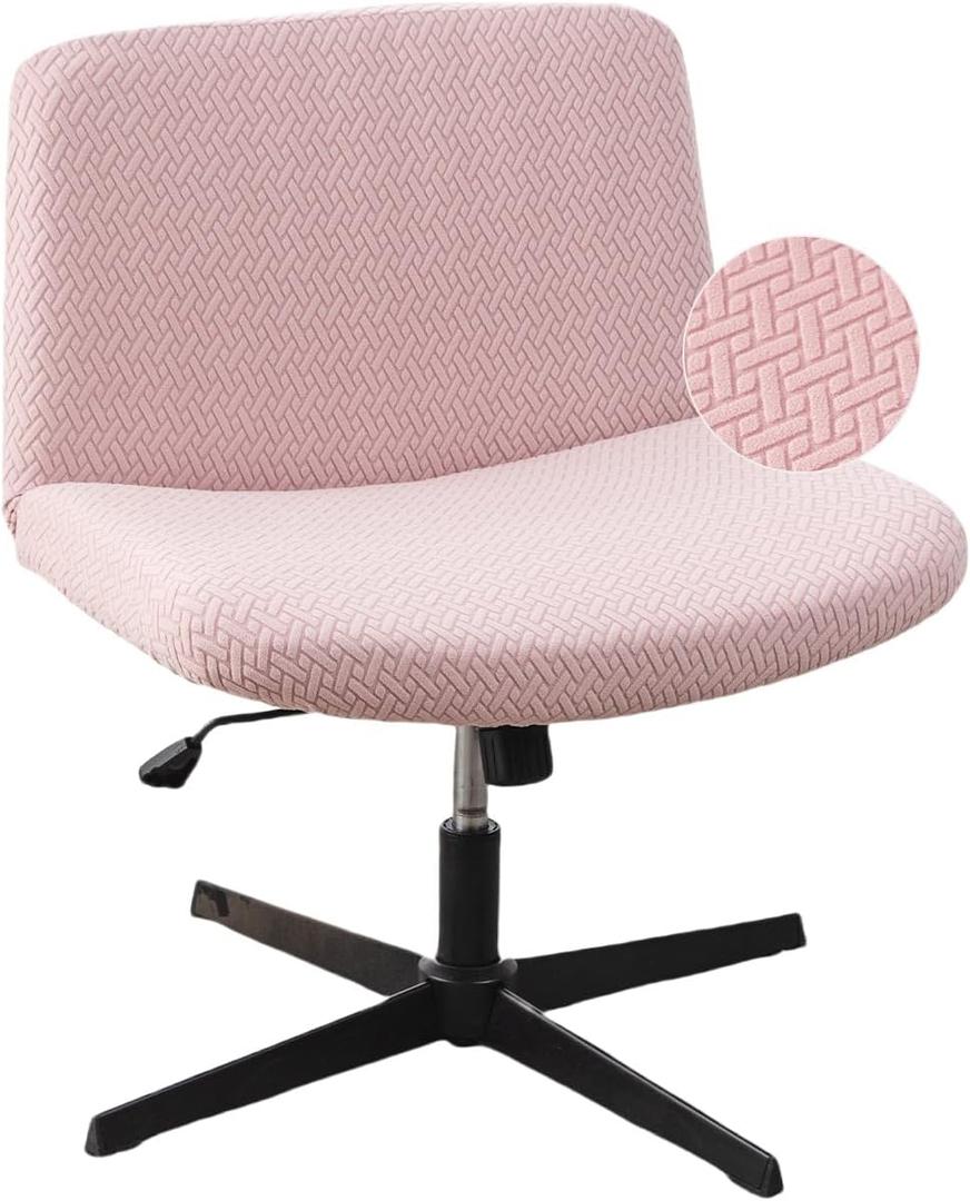 LavishCover Armless Chair Cover Office Desk Chair Cover, Waterproof and Elastic Criss Cross Chair Cover, Exquisite Vanity Chair Cover,Mid Back Wide Seat Accent Chair Covers, (Pink,T-type,Just the Cover)