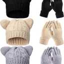 Toulite 3 Sets Winter Beanie Hat Gloves Set Cute Warm Skull Cap Touchscreen Gloves Set Cat Beanie Knitted Hat Touch Screen Knit Gloves for Women Girls Halloween Multicolor