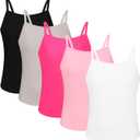 EXARUS 5 Pack Girls Tank Tops Seamless Slim Fit Cami Top Padded Stretchy Comfort Full Length Undershirts Sleeveless Under Shirts Solid Basic Spaghetti Straps Camisoles for Teen Daily 12Y