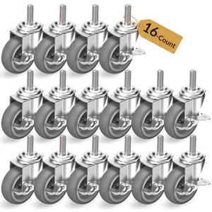 HOLKIE Caster Wheels 3 inch Locking Casters Set of 16, Threaded Stem 3/8" -16 x 1-1/2" (Diameter 3/8", Length 1-1/2") Swivel Heavy Duty Castors Gray