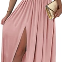 Dokotoo Womens Ladies Elegant Floor Length A Line Wrap Deep V Neck Backless Ruched Pleated Ruffled Split Long Maxi Formal Evening Party Prom Dress Bridesmaid Wedding Guest Dresses for Women pink M