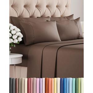 King 6 Piece Sheet Set - Comfy Breathable & Cooling - Ultra Soft Hotel Luxury Bedding Set with 8-16 Inch Deep Pockets - 1 Flat & 1 Fitted Sheet & 4 Pillowcases - Cozy, Wrinkle Free & Easy Care - Brown