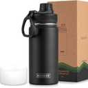 Koodee 16 oz Water Bottle Stainless Steel Double Wall Vacuum Insulated Water Bottle for School Wide Mouth Sports Bottle with Leakproof Spout Lid (Black)