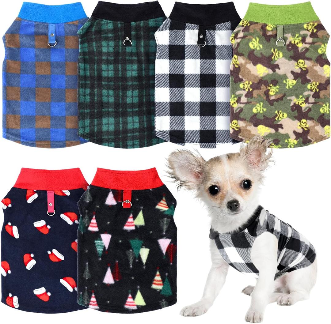 6 Pack Fleece Dog Sweater with Leash Ring Winter Dog Clothes for Small Medium Pets Pullover Vest for Walking Warm Soft Puppy Outfit for Cold Weather Christmas Pet Apparel(M,A Style)