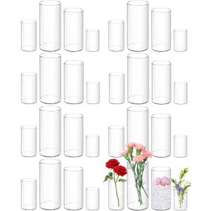 32 Pack Plastic Vases, 4 6 8 10 Inch Tall Acrylic Cylinder Vase Bulk Hurricane Candle Holder Large Clear Cylinder Plastic Vases for Centerpiece Flowers Wedding Party Home Office