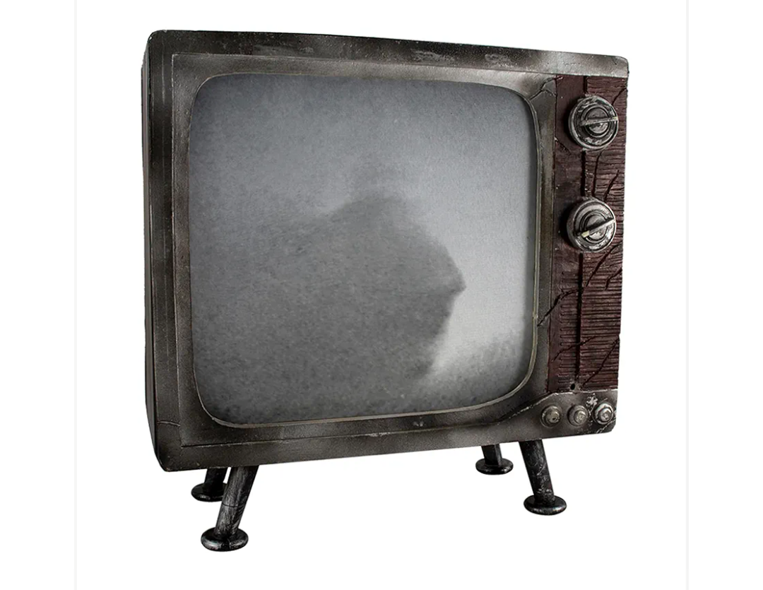 Haunted Hill Farm Haunted TV by Tekky, Battery-Operated, Motion Activated Animatronic Television with Sound Effects and Lights for Indoor or Covered Outdoor Creepy Halloween Decoration, 11" Haunted Tv