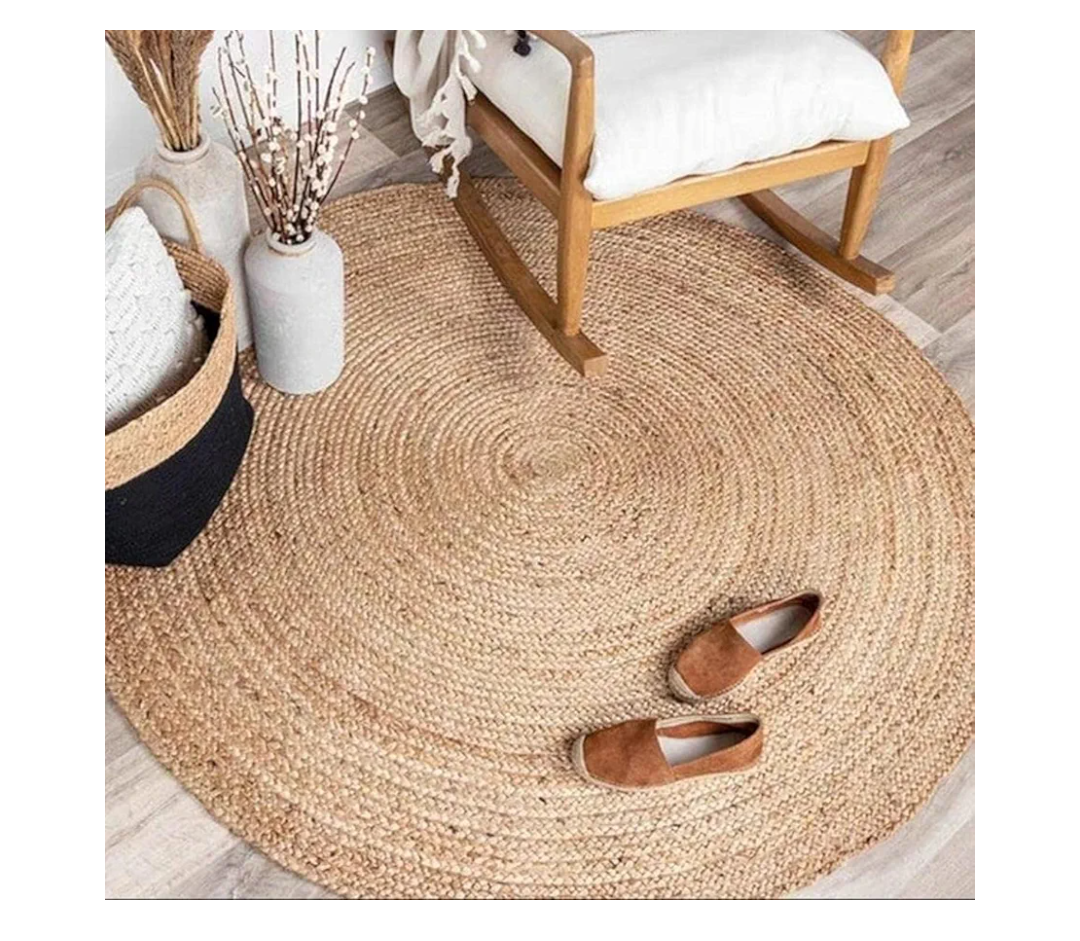 Jute Braided Area Rug, 4 feet Round Jute Braided Rug, Stain Resistan Natural Handmade Circle Boho Area Rug for Entryways, Living Room, Bedroom, Farmhouse Vintage Decor, Reversible Rug