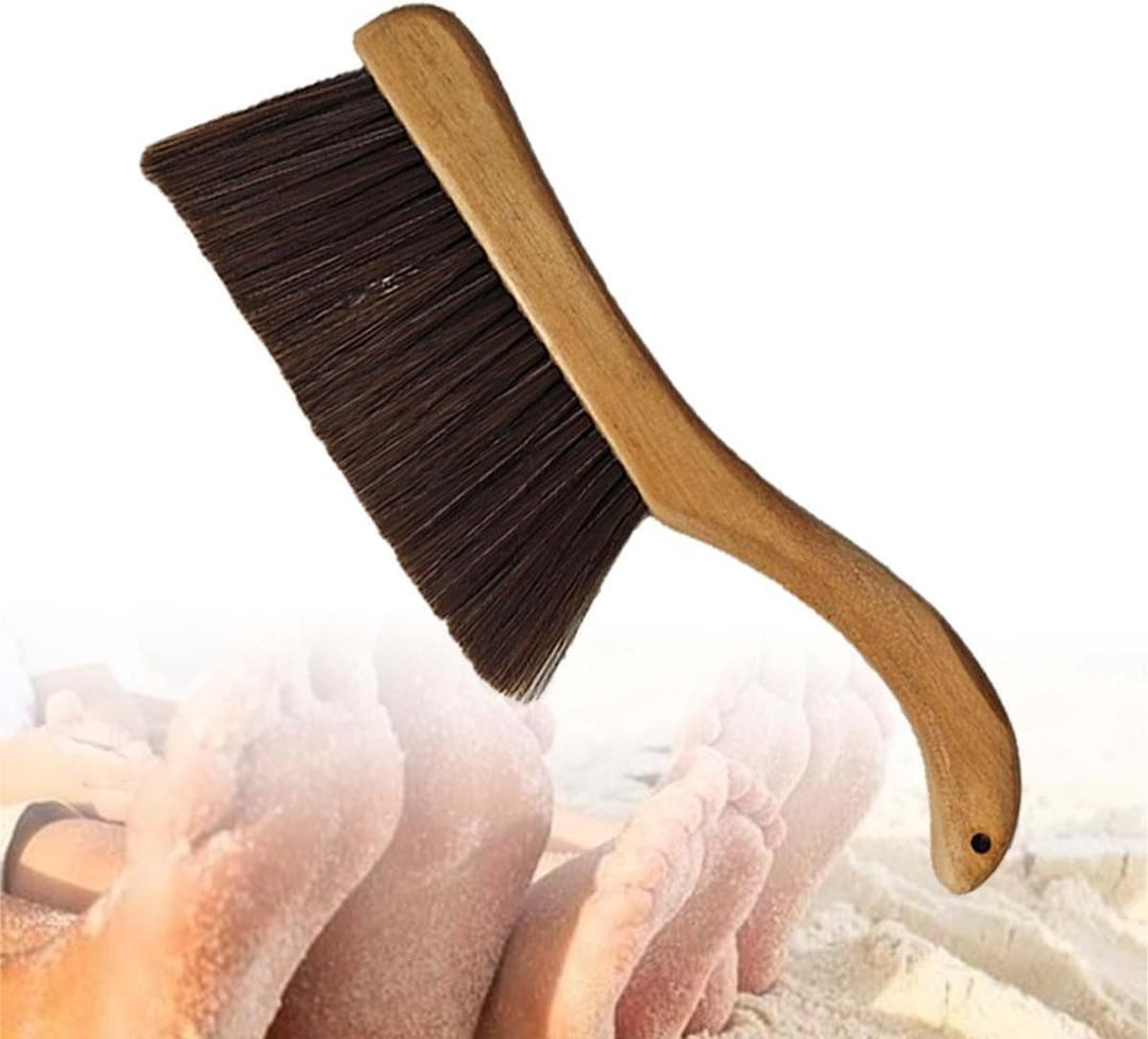 Sand Brush for Beach Feet - Effective Sand Remover with Black Mesh Bag - Essential Beach Accessories Gear for Surfing, Water Sports, Volleyball - Ideal for Ocean and Lakeside Recreation (Brown)
