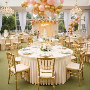 leegleri 10 Pack 60Inch Ivory Spandex Round Tablecloths, Stretchy 120inch Fitted 5FT Round Table Cloths, Wrinkle Free Table Cover with Skirt for Wedding Party Dining Banquet