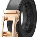 SENDEFN Men's Leather Casual Belt 1 3/8" Automatic Ratchet Belts Adjustable Click Buckle Belts with Gift Box for Dress (Gold)