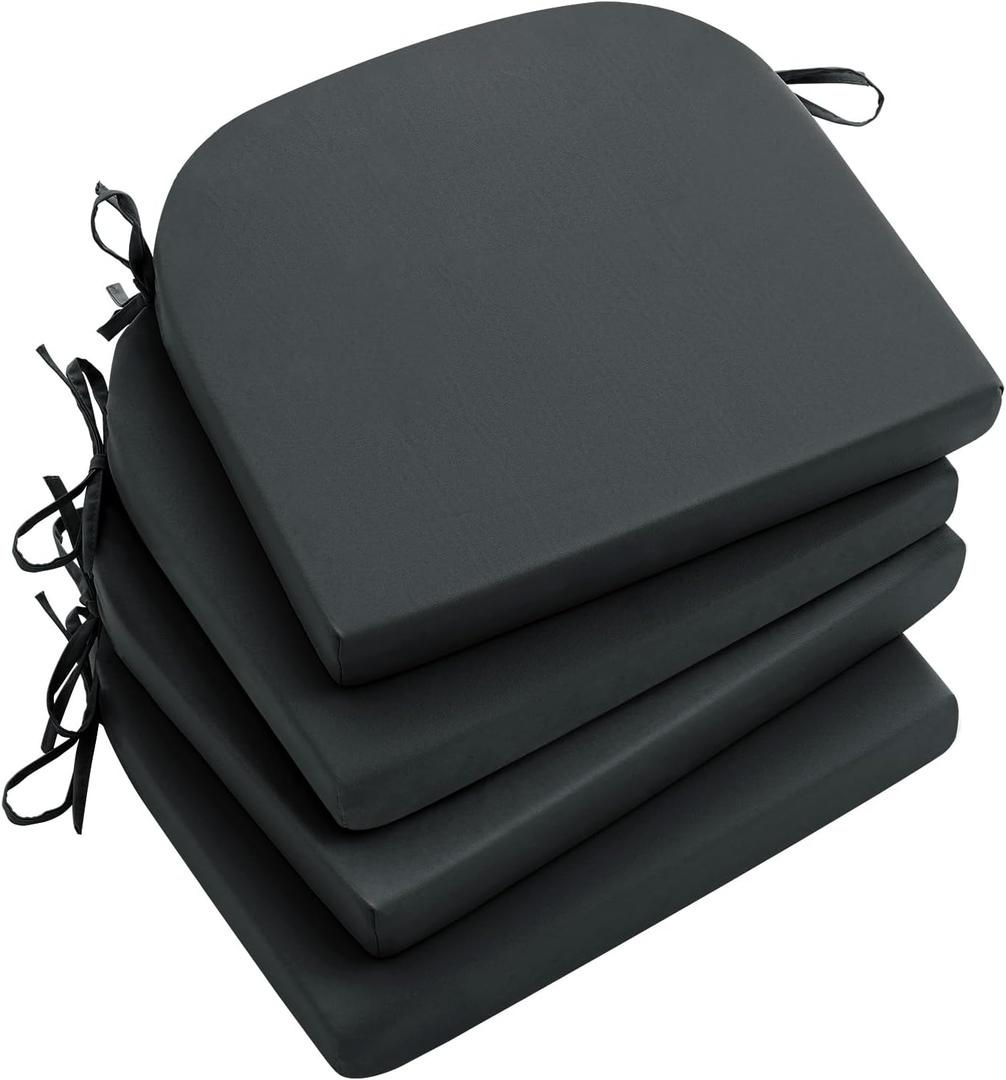 Qirroboni Outdoor Chair Cushion Set of 4, Waterproof Round Corner Seat Cushions for Patio Furniture, Fade Resistant Garden Couch Pads, 17" x 16" x 2", Indoor Dining Chair Pad Set, Dark Grey