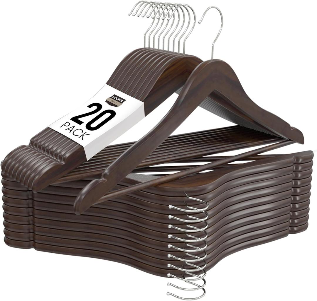 Utopia Home Premium Wooden Hangers 20 Pack - Durable & Slim Coat Hanger - Suit Hanger with 360-Degree Rotatable Hook - Wood Hangers with Shoulder Grooves (Vintage Color)