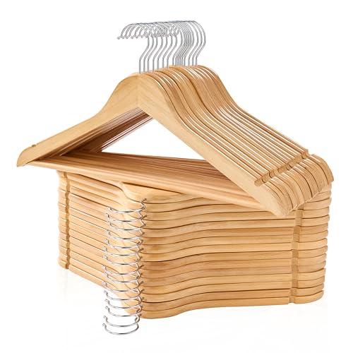 Edergoo Wooden Hangers 30 Pack, Smooth Wood Hangers with 360 Swivel Hook & Notches, Natural Solid Coat Hangers Wooden for Closet