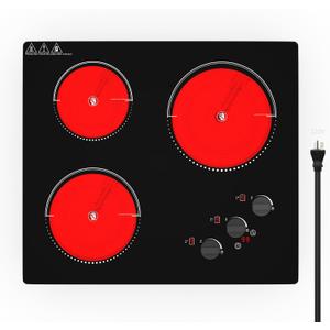 VBGK Electric Cooktop,24 inch 220V Stove Top,Touch and Knob Control,LED,9 Power Levels, Kids Lock &Timer,Overheat Protection,5000W 3 burner electric cooktop.