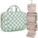 BAGSMART Toiletry Bag Travel Bag with Hanging Hook, Water-resistant Makeup Cosmetic Bag Travel Organizer for Accessories, Shampoo, Full-size Container, Toiletries (Green Checkerboard, Large)