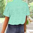 ZESICA Women's Summer Short Puff Sleeve Shirts 2025 V Neck Casual Hollow Out Lace Embroidered Blouse Tops (Green, S)