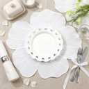 Moukeren Set of 6 Elegant Floral Placemat 16'' Flower Shaped Place Mat Flower Embroidery Table Mat for Wedding Bridal Shower Baby Shower Mother's Day Party Kitchen Dining Table Decor(White)