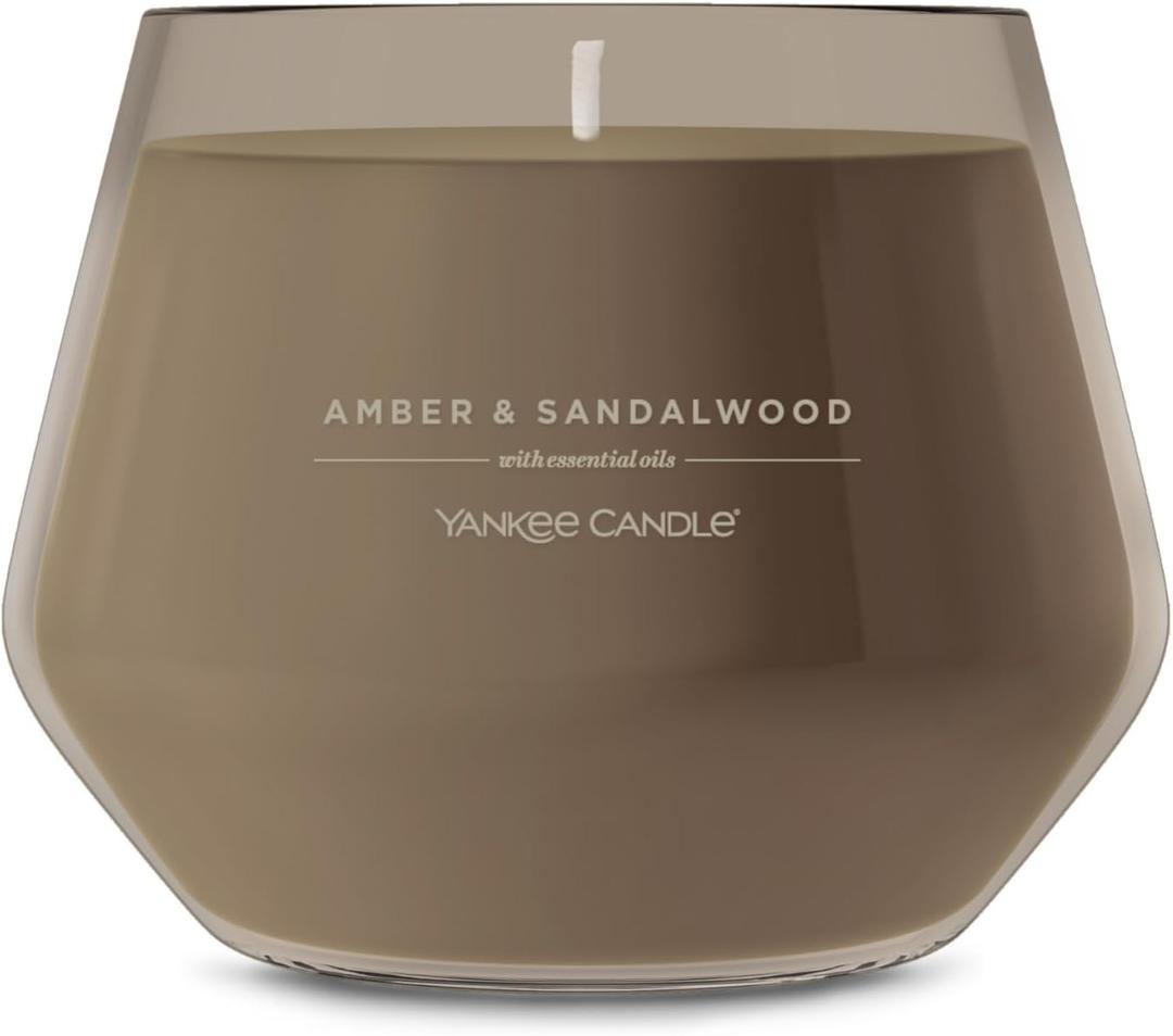 Yankee Candle Studio Scented Candle with up to 50 Hour Burn Time, Premium Plant Wax Blend for Consistent Burn, 10 oz Jar Candle with Room Filling Fragrance, Amber & Sandalwood