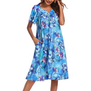 Ekouaer Women's House Dress with Pockets (Large, Aqua Multi)