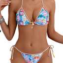 Tainehs Women's Sexy Halter Bikini Set Triangle Top String Swimwear Two Piece Swimsuits Cheeky Bathing Suit, Medium