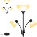 Floor Lamp, Torchiere Floor Lamps for Living Room, 71 Inch Tall Standing Lamp, Bedroom Lamps with Reading Light, Rotary Switch, 3 Plastic Lampshade, Torch Floor lamps for Bedroom (Black, No Bulb)