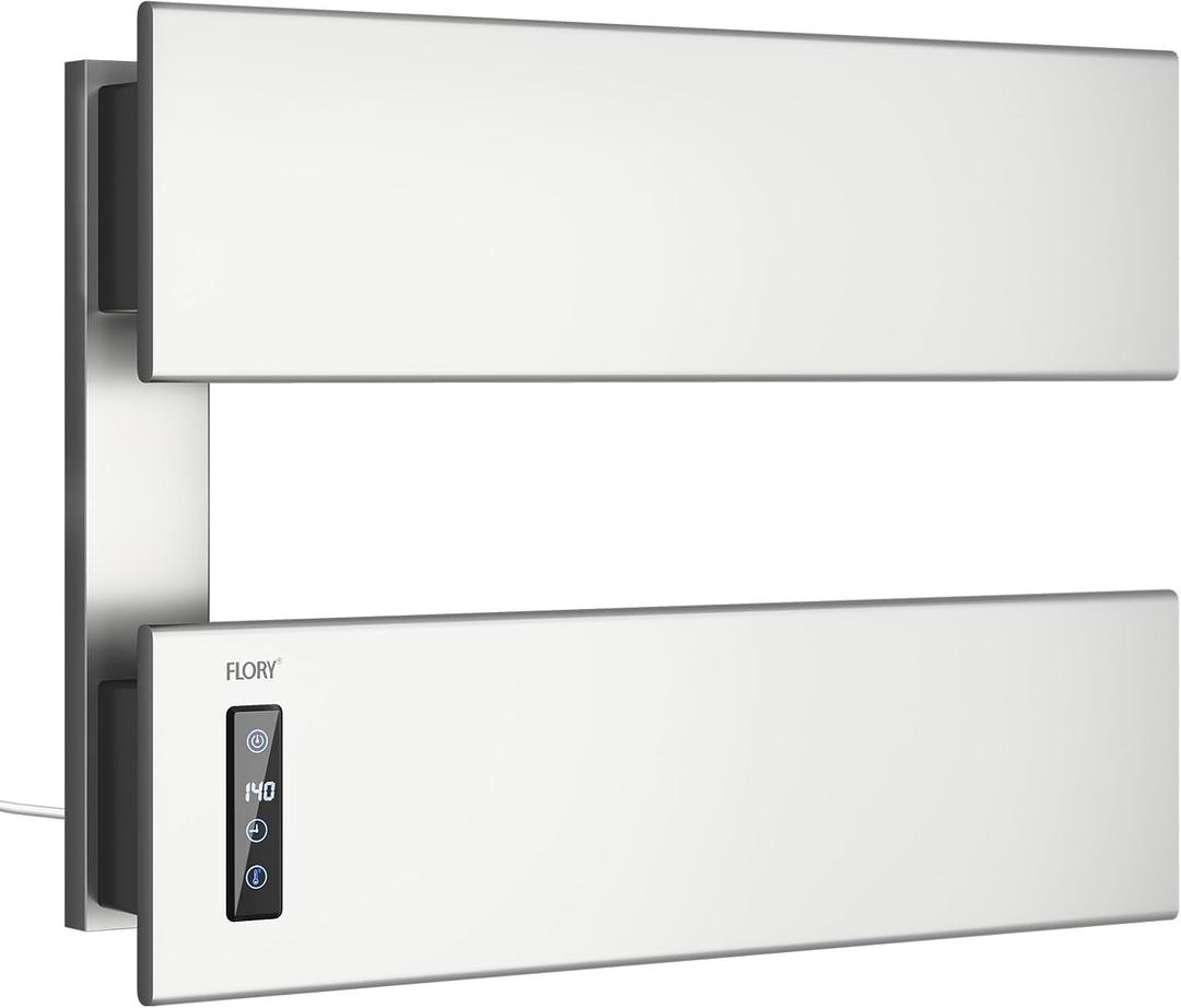 R FLORY Electric Towel Warmer, Wall-Mounted Towel Heater with 2 Bar, Heated Towel Rack with Built-in Timer & Temperature, Waterproof Aluminum Towel Warmers for Bathroom, Plug-in, Brushed Nickel