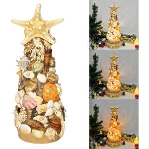 Sea Shell Christmas Tree DIY Handmade Crafts, Mini Shell Tree with 3-Mode LED Lights for Christmas Decor, Coastal Holiday, New Year, Birthday Party Gift, Versatile Home Decoration