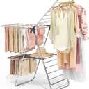 APEXCHASER Clothes Drying Rack with 4 Wings, Stainless Steel Drying Rack Clothing with Height-Adjustable, Foldable Gullwings Laundry Drying Rack, Indoor Outdoor Use, No Assembly, Regular Blue