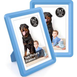 Blue 5x7 Picture Frame,2 Pack, Fits 5x7 Photo or 4x6 with Mat, Acrylic Front & Durable ABS Frame, Shatterproof UV-Resistant Tabletop Display, Vertical/Horizontal Home Dcor Frame