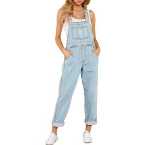 luvamia Women's Casual Stretch Adjustable Denim Bib Overalls Jeans Pants Jumpsuits (Large, A2 Azure Glow)
