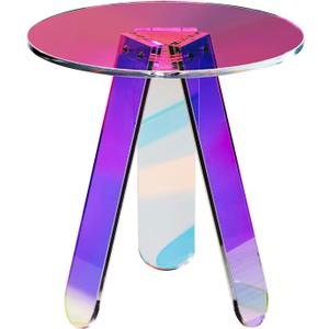 VEVOR Round Iridescent Side Table, Acrylic End Table, Clear Rainbow Acrylic Coffee Table for Drink, Food, Snack Used in Living Room, Bedroom, and Study
