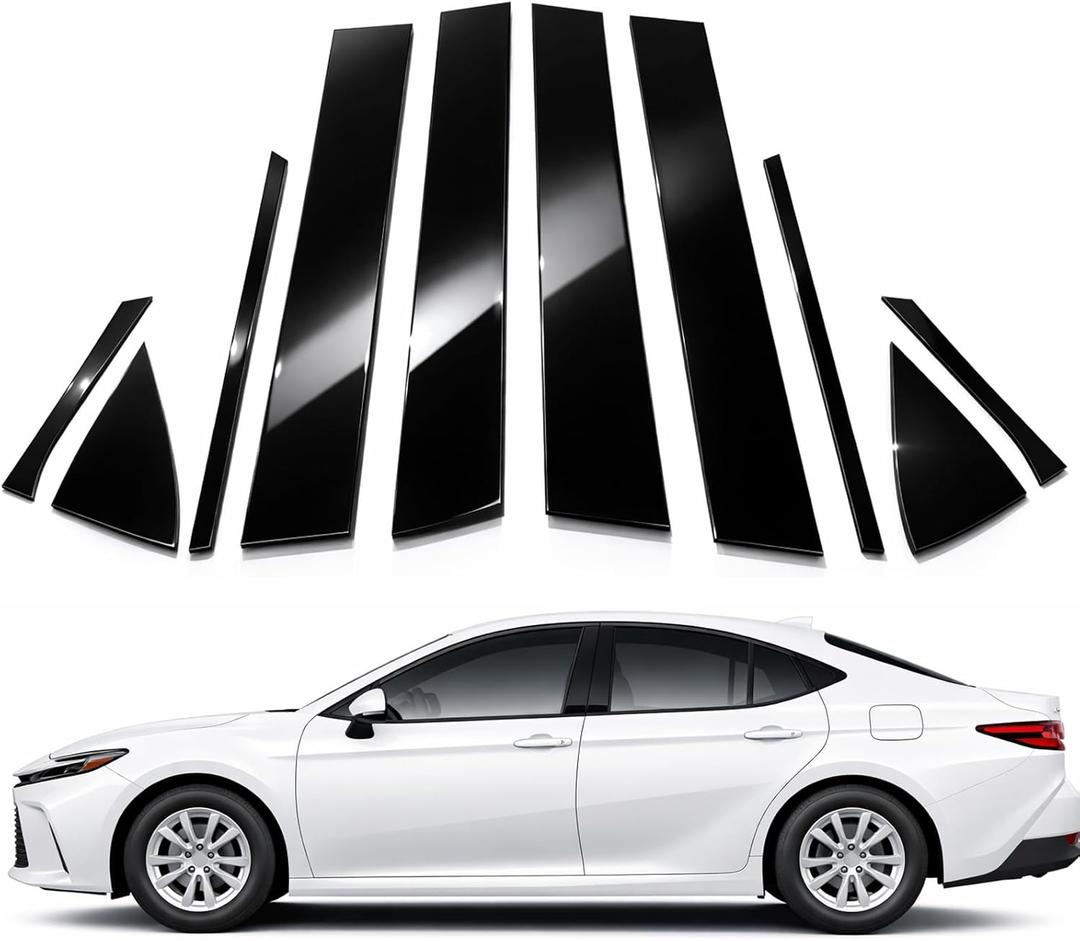 A Set Door Window B Pillar Post Cover Trim Molding Kit fit for 2024 2025 Toyota Camry Accessories with Gloss Black Self-Adhesive