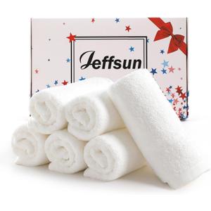 JEFFSUN Face Towels 6 Pack, 13x13 inch Extra Large White Wash Cloths on Sensitive Skin, Super Soft and Skin Friendly Bath Washcloths for Face and Body, Easy to Clean Quick Dry Facial Cleansing Cloths