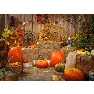 10X8FT Fall Thanksgiving Backdrop Rustic Wooden Floor Barn Golden Pumpkin Harvest Photography Halloween Seamless Vinyl Studio Prop PGT410C