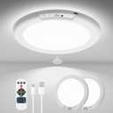 wowatt 2Pcs Battery Operated Ceiling Lights Rechargeable Motion Sensor Light Indoor Wireless Shower Light with Remote 3000K 4500K 6500K 7.48in Dimmable Timing Motion Activated Lamp for Closet Shower,  3CCT-Round