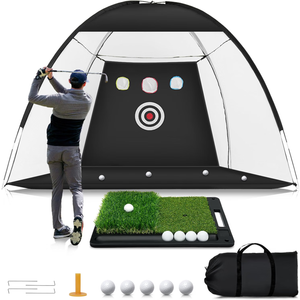Golf Net: 10x7ft Golf Hitting Practice Net for Indoor & Outdoor Use with Heavy-Duty Base Dual-Turf Mat, Chipping Swing Training Mult-Target Nets for Backyard Driving, Gifts for Men Dad Husband Golfers