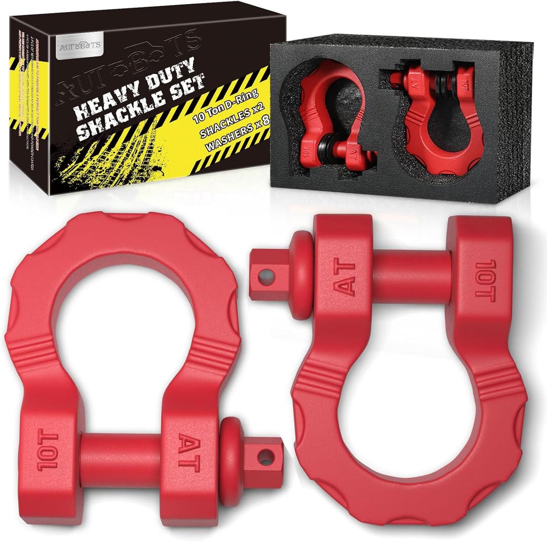 AUTOBOTS D Ring Shackles 80,000 Lbs Break Strength Heavy Duty 3/4 Clevis Shackle with 7/8 Pin for Tow Strap, Winch, Off-Road Recovery Towing Shackles (2 Pack) Red