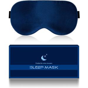 Silk Eye Mask for Sleeping - Soft Breathable Organic Natural Mulberry Silk Fabric Blackout Sleep Mask with Adjustable Straps No Pressure Eye Mask for Travel Essentials Gifts (Navy Blue)