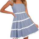 ZESICA Women's Summer Swing Mini Dress Casual Spaghetti Straps Sleeveless Smocked Backless Flowy A Line Sundress (Blue, XL)