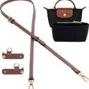 Mini Bag Organizer with Genuine Leather Crossbody Strap Conversion Kit, Compatible with Longchamp Mini Bag  Inner Liner Insert + Strap Kit Set, Black