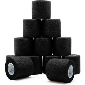 OK TAPE 12 Rolls Self Adhesive Bandage Wrap, Elastic Athletic Tape, Self Stick Bandage Tape, Vet Wrap, Medical Wrap for Wrist, Feet, 2" x 5 Yards - Black