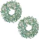 Hollyone 2Pcs Small Artificial Baby Breath Flowers Wreath 10 Inch Blue for Front Door Decor Faux Gypsophila Wreath Fake Baby Breath Flower Garland Candle Ring for Kitchen Cabinet Chairs Tabletop Decor