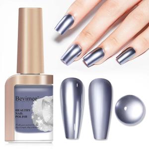 Chrome Nail Polish Metallic Mirror Effect, Air Quick Dry Holographic Nail Lacquer Silver Purple Regular Color for Finger Toe Nail French Manicure Art (ZJY053-Non Gel)