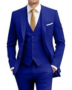 Men Suits Slim Fit 3 Piece Suit Set Royal Blue Business Suit Wedding Dress Tux Groomsmen Prom Blazer Jacket Vest Pants with Tie 3XL