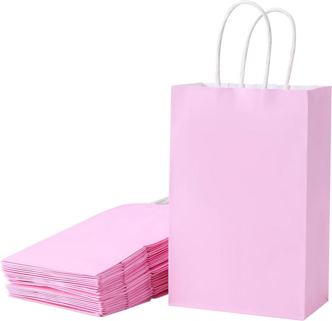 SUNCOLOR 12-Pack Pink Gift Bags, 7.9x5.12x3.15 Inches, Kraft Paper Bags with Handles for Party Favors, Baby Showers, Birthdays, Princess Parties & Weddings