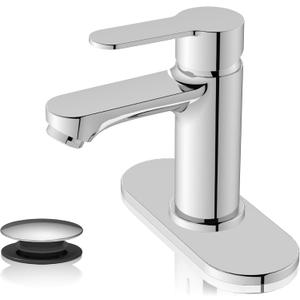 BELZ Bathroom Faucet, Single Handle Matte Black Sink Faucet for 1 or 3 Hole Installation, Modern Lead-Free Metal Vanity Faucet with Pop-Up Drain & Supply Hoses (Polished Chrome)