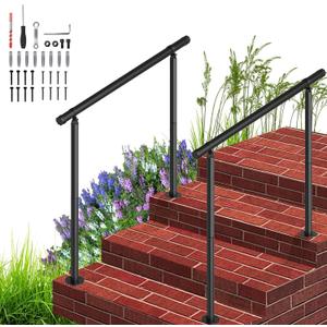 2Pack 3 Step Hand Rails for Outdoor Steps, Black Powder Coated Metal Stair Handrail Kit with Anti-Slip, Rust-Resistant Coating and Complete Installation Support