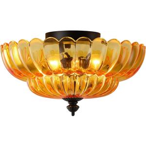 ANYLOVE Modern 12Inch Amber Flower Glass Semi Flush Mount Ceiling Light, 3 Light for Living Room Bedroom Hallway Entryway Foyer